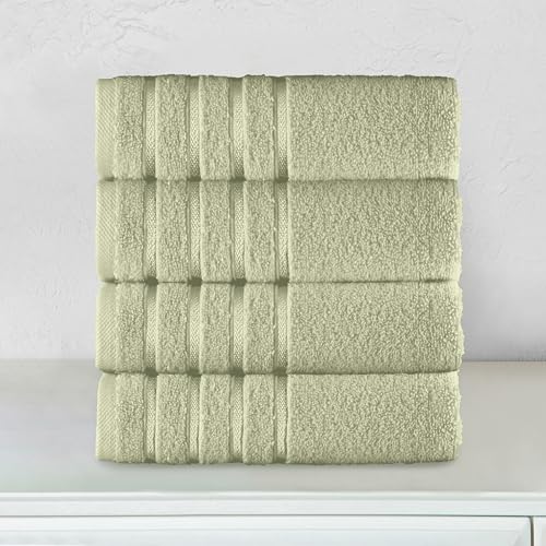 Image of Elegant Comfort 100% Turkish Cotton 4 Lines Viscose Stripe Luxury 4 Pack Hand Towel Set - Ultra Absorbent and Soft 16 x 28 Inch Premium Hotel Spa Quality Towels for Everyday Bath Use, Mint Green
