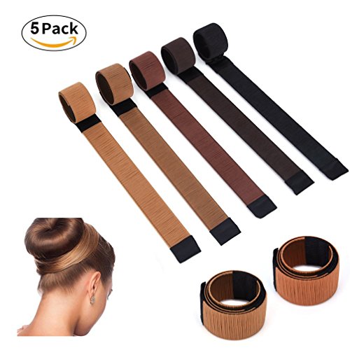 Donut Hair Bun Maker Fashion DIY Magic Bun French Twist Doughnuts Hair Band Accessories Hair Bun Maker Fold Wrap Snap Making Styling Disk Roller Hairstyle Tools for Girls/Women, 5 Pack