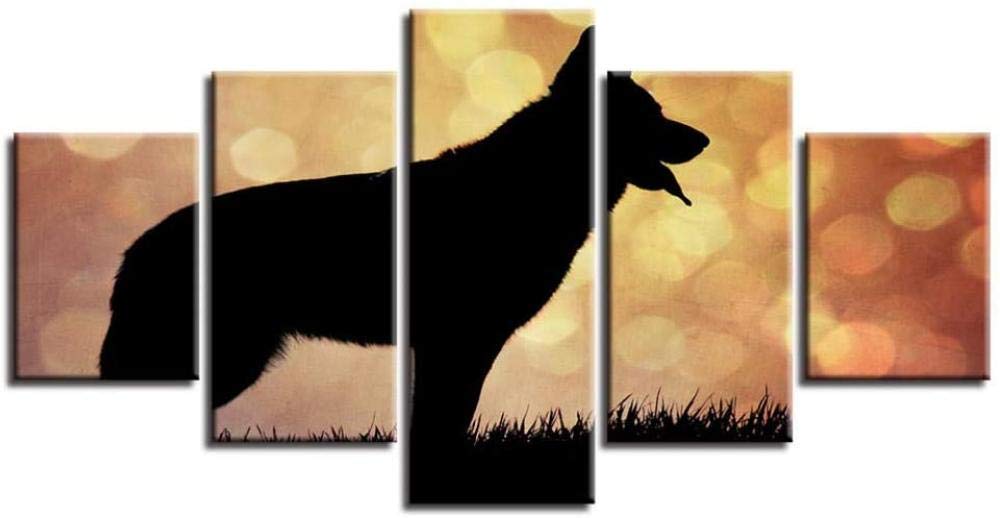QQYYYT HD Home Decor Modern Canvas Living Room 5 Board Animal Wolf Printed Picture Painting Wall Poster-Art Gift-Ready to Hang