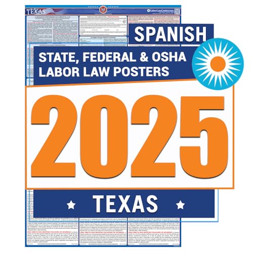 Texas Labor Law Poster 2025- State, Federal, OSHA Compliant - Workplace Required Posting for Employees - Spanish OSHA Poster - UV Laminated Waterproof - 26