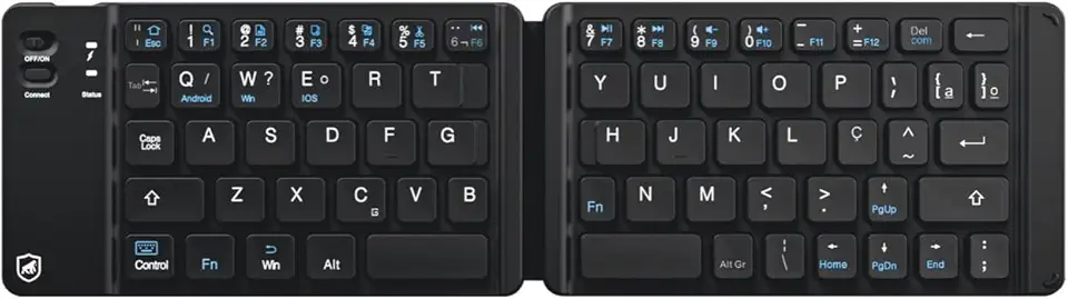 Gshield Mini Teclado Dobrável Bluetooth Sem Fio para Celular, Tablet e Computador, Teclas ABS Padrão ABNT2, Armor 30x8,5cm (Preto)