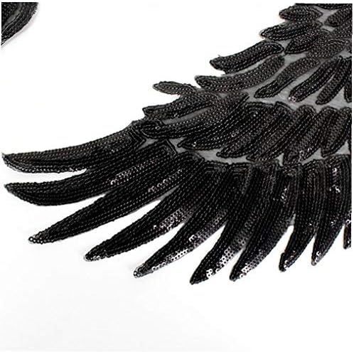 1pc Sequins Angel Wings Patch Embroidered Iron-on Patch Applique for Cloth DIY Decoration (Black)