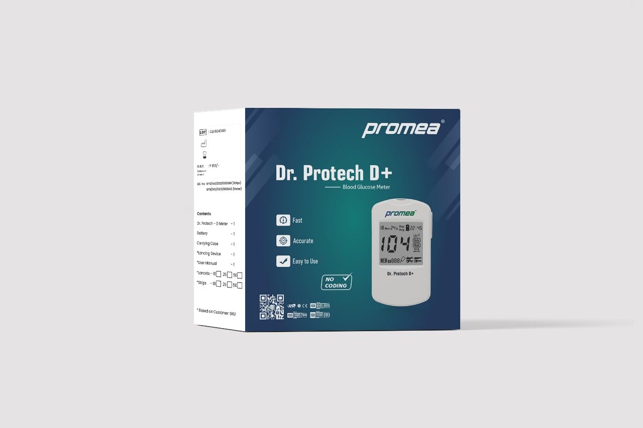 Promea Dr. Protech D+ Blood Glucose Meter, GDH Strips Compatible, 5-Second Test Time, 500 Test Memory-picture-22