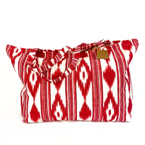 TRESMESTRES Bolsa de Playa Grande XXL Familiar - Estilo Mediterráneo - Bolso Mujer para Verano y Piscina - Rojo,65x40cm