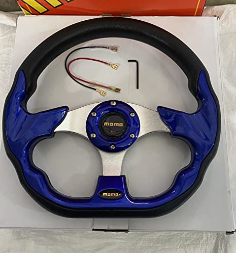 Image of AUTO MT - MOMO 12INCH DStyle Universal Steering Wheel for Sports Car Look Rally Race Off Road with BOSS KIT HUB Free (MOMO 12INCH Blue D Steering Wheel with BOSS KIT HUB)
