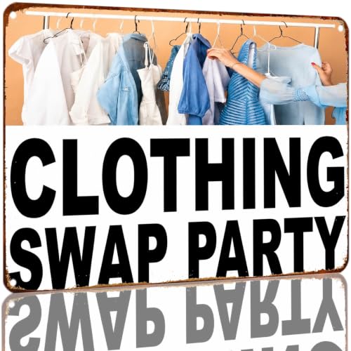 Vintage Clothing Swap Party Wall Sign 8x12 Inch Clothing Swap Party