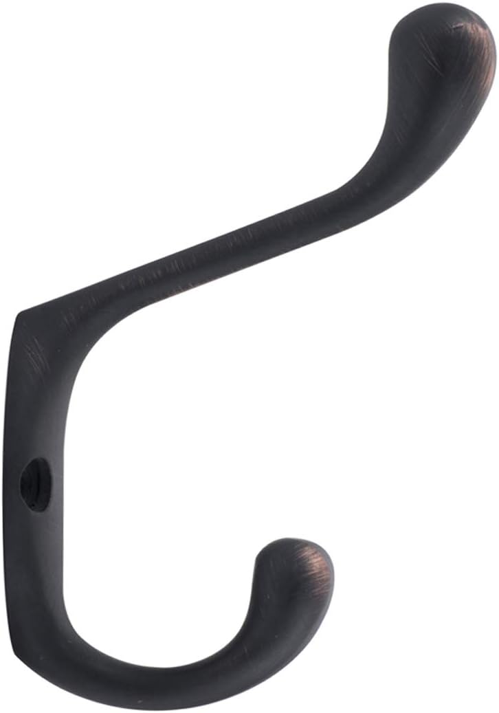 Amazon Basics Wall Mounted Contemporary Metal Dual Coat Hooks - Oil Rubbed Bronze, 5-Pack