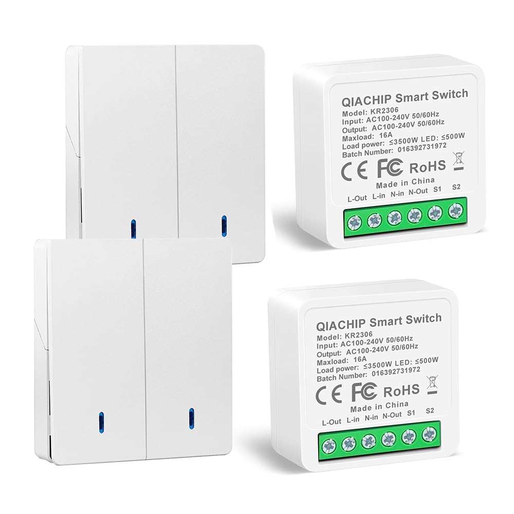 QIACHIP interruttore senza fili della luce,16A 3000W, RF Relè ricevitore con Radiotrasmettitori a parete 2,4 G Pannello, interruttore telecomando 220V per illuminazione domestica,Anti-interferenza