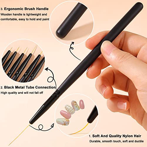 6Pcs Nail Art Brushes For Nail Art Liner Brushes, Nail Gel Polish Painting Brush For Long Lines, Thin Nail Design Brush Fine Striper Liner Brush Nail Detail Brushes For Nail Art Painting Drawing (7/9/11/15/18/25Mm) #TOP2