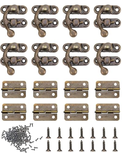 KGDUYC 20 piezas de pestillo de candado antiguo - cierre de gancho de aldaba retro, mini bisagras pequeñas,cierre gancho pestillo, para caja de madera, muebles, armario, joyero y caja de joyería