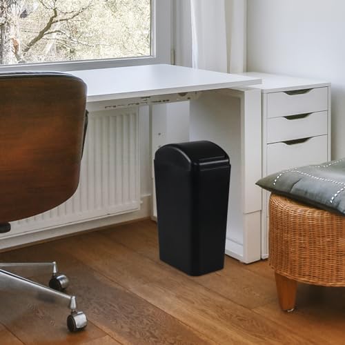 Image of 2-Pack 14 L Plastic Trash Cans with Swing Lids, Black Slim Garbage Bin