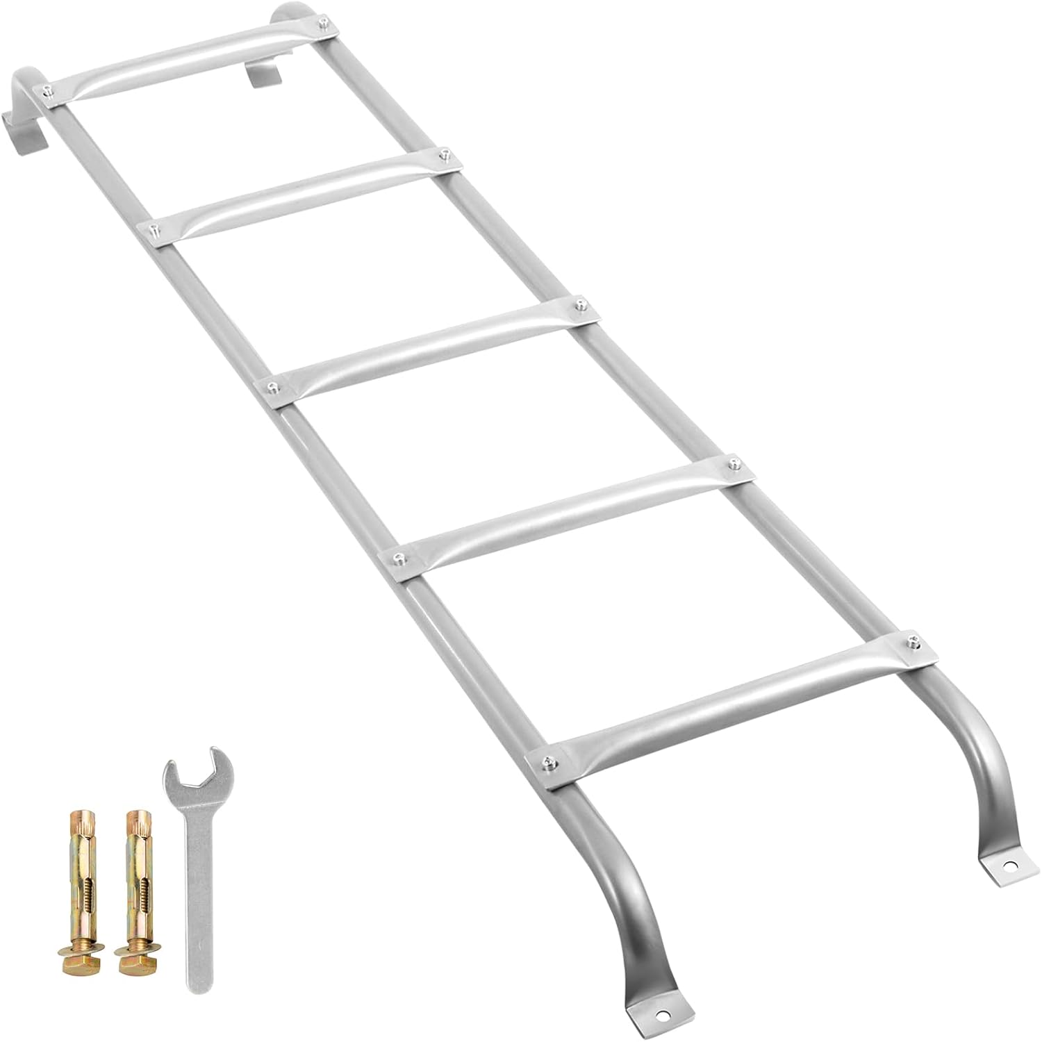 Metal Basement Egress Ladder - 5-Step, 400LBs Load Capacity with Silver Polished Surface, Fits 65"x15.5" Egress Window Well
