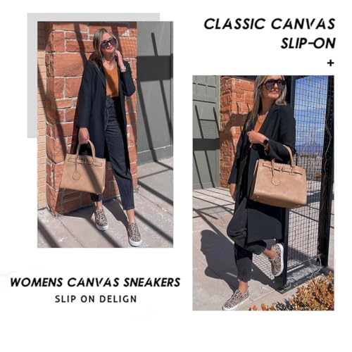 JENN ARDOR Womens Fall Slip On Fashion Sneakers No Laces Comfortable Casual Low Canvas Sneakers Flats Walking Shoes Leopard Print - image 3
