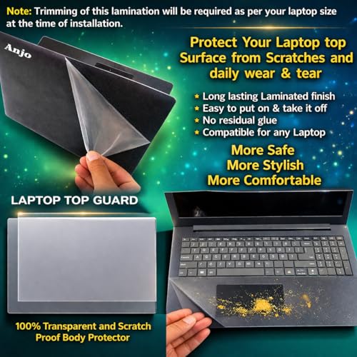 Image of Anjo 3 in 1 Combo of Laptop Trackpad & Backside Lid Full Body Skin Sticker Lamination Cover (Transparent) with Laptop Screen Guard Suitable for 15.6 Inch & 16:9 Display Aspect Ratios Laptops