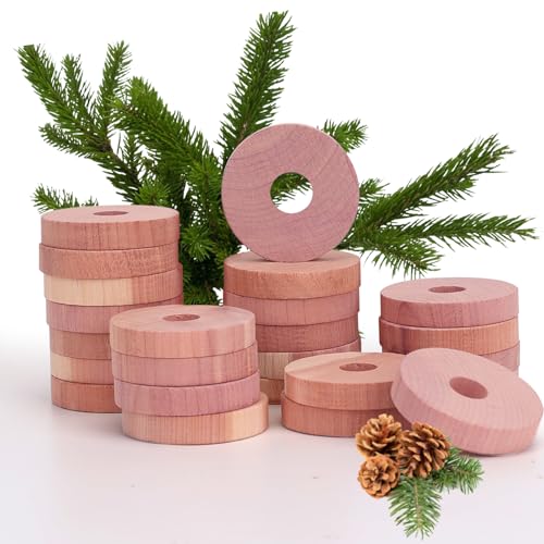 Yizhet Cedro Antipolillas, 48 x Anillos de Madera de Cedro Natural Repelente de Polillas, Protección Antipolillas para Ropa, Armarios, Ambientador, Perchas, Cajones