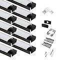 10-Pack 6.6ft/2Meter U Shape Black LED Aluminum Channel System with Milky Cover, End Caps and Mounting Clips, Aluminum Channel Profile for LED Strip Light Diffuser Installations (10pack*6.6ft)