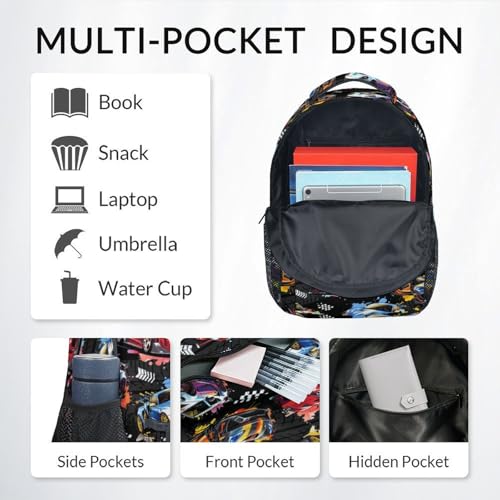 Image of Boys Backpack Set - Racing Car Backpacks for Kids - 3Pcs Toddler Bookbag with Lunch Box & Pencil Case - Lightweight School Bag for Kindergarten /Preschool /Elementary (17 Inch)
