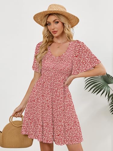 Image of UEAL Womens Cute Floral Smocked V Neck Flutter Sleeve Sundress with Pockets Casual Spring Summer Dresses for Women 2026