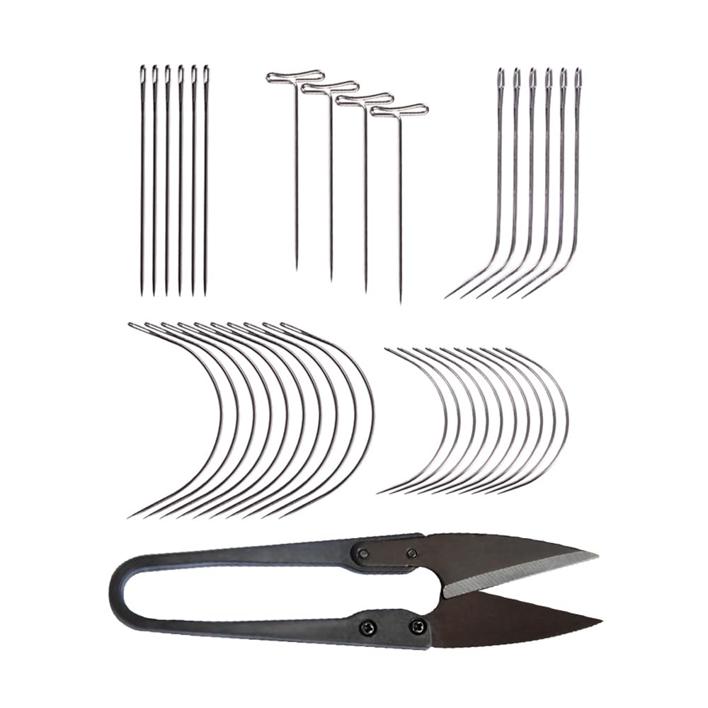 82 Pcs Wig Making Kit T Pins I Type J C Curved Needles for Hair Extensions Sewing Weaving Knitting Modelling Crafts