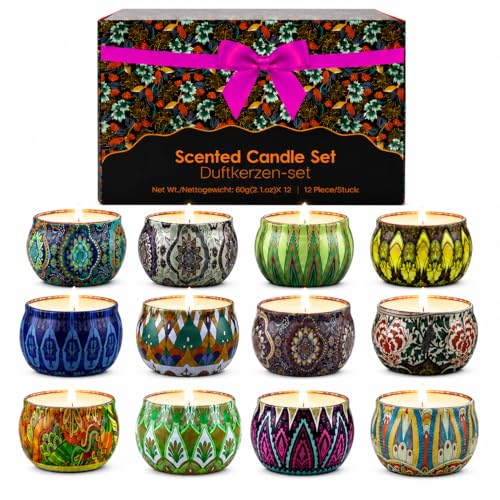 Duftkerzen Geschenkset für Frauen 12x70g Duftkerzen Set Sojawachs Kerzen in Dose Kleine Geschenkset für Mama Brenndauer bis zu 180h für Muttertag Weihnachten Geburtstag Bad Yoga Entspannung