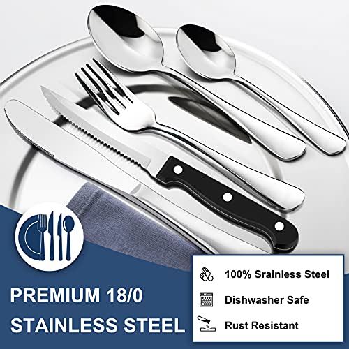 Joyfair 16 Piece Cutlery Sets + 4 Piece Steak Knives, Stainless Steel 20 Piece Silverware Flatware Set with Fork Knife Spoon, Service for 4,Home/Camping/Party, Mirror Finished & Dishwasher Safe - Image 4