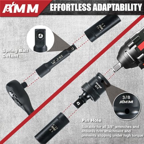 AMM 123Pcs Impact socket set,1/4”3/8”Drive Deep&Shallow Socket wrench set,6 Point Metric&Standard Full 5/32\"-3/4\",4-22mm with Spark plug sockets,72T Ratchet handle,Screwdrivers,for Automotive&Home
