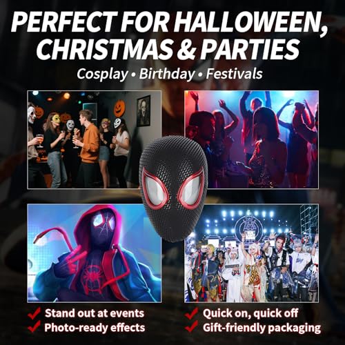 Spider Hero Mask with LED Lights Moving Eyes, Ring Remote, Halloween Role Play Mask Costume for Teens and Adults, Realistic Full Face Cosplay Prop for Christmas & Birthday Parties2