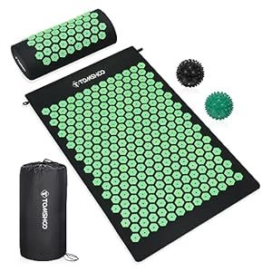 TOMSHOO Acupressure Set, Acupressure Mat and Pillow with 2pcs Massage Balls- Pain Relief Therapy Muscle Back Neck with Travel Bag for Men and Women Green