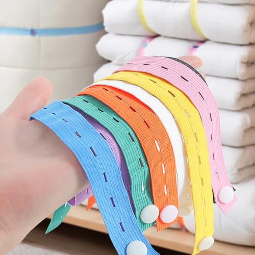DECORNIJIA 8 Piezas Correas Ajustables para Organizar Ropa con Diseño Elástico y Botones para Doblar y Enrollar Prendas como Camisetas Pantalones Calcetines y Cortinas Color Color Aleatorio