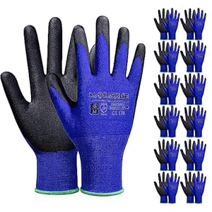 Safety Work Gloves Men and Women, Microfoam Nitrile Work Gloves Medium, Thin Work Gloves With Touchscreen Fingers,Work Gloves Women, Men’s work gloves with grip, 12 Pairs, Blue