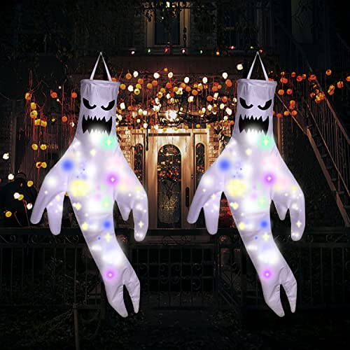 Halloween Ghost Windsock Flags 2 pack,Halloween Deko Outdoor Horror Hängegeist,Ghost Windsock Flag Halloween Hanging Decoration, Halloween Hanging Ghost Decoration for Halloween Party Garten Decor Cover
