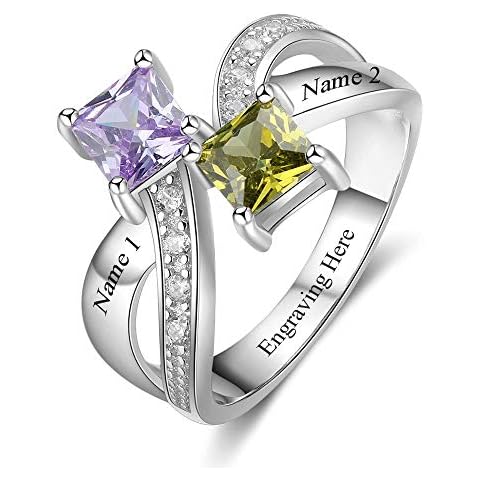 Lovejewelry Personalized Women Rings with 2 Created Birthstones 2 Names Engraved Mothers Rings Promise Rings for Her (8) Cover