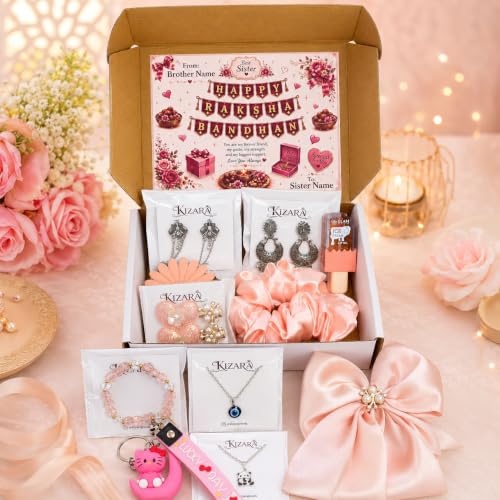 Image of Raksha Bandhan Gift Hamper for Sister with Name, 11 Items