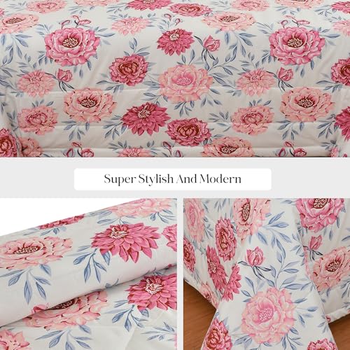Image of FRESH FROM LOOM All Seasons Collection Micro Fiber Comforter | Dohar | Quit | Single Bed | Double Weaved | Washable | Hypoallergenic Skin Friendly (Rose-OffWhite | 60x90 in, Single Bed)