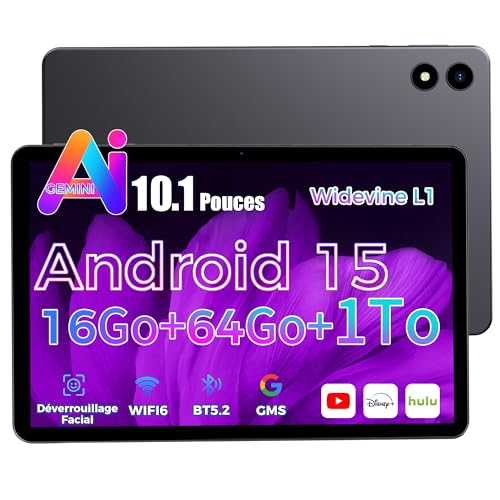 RebotAi 2026 Tablette 10 Pouces Android 15 avec Gemini AI, 16Go RAM + 64Go ROM + 1To TF, Widevine L1/WiFi 6/BT 5.2/5000mAh/Identification Faciale Tablette Tactile