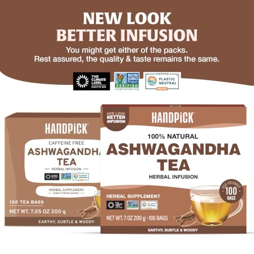 Image of HANDPICK Ashwagandha Teabags (100 Count) Pure Ashwagandha Root, Gluten Free