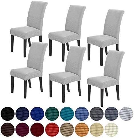 Howhic Stretch Chair Covers for Dining Room Set of 6, Removable Washable Dining Room Chair Covers, Dining Chair Slipcovers Seat Protector, Great Decor for Home and Banquet (Sliver, 6 Pack)