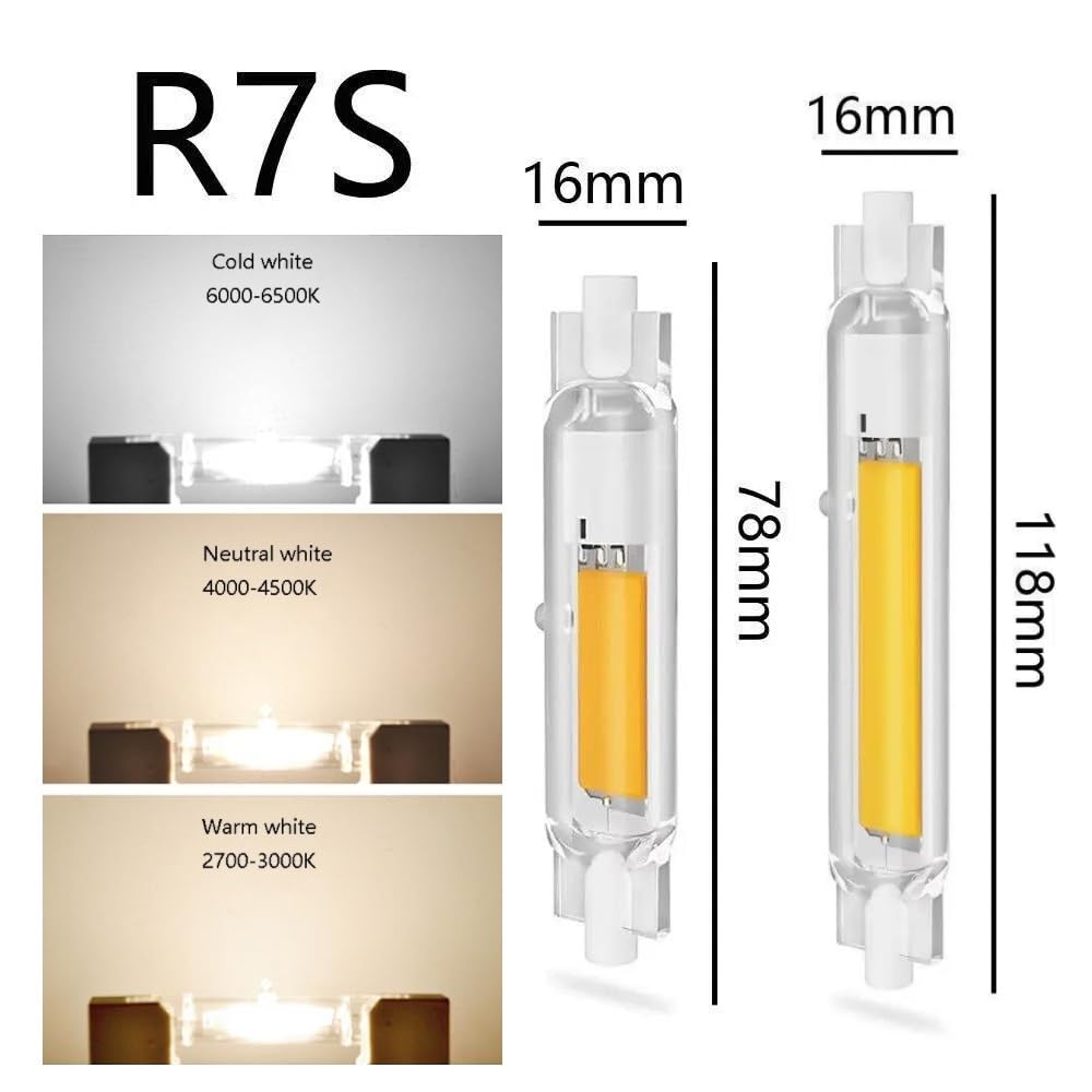Żarówka LED R7S, 78 mm, 2700 K, ściemnialna żarówka LED, zastępcze żarówki halogenowe, bez flickera, kąt wiązki 360°, odpowiedni do oświetlenia domu (biały 6500K/110 V 10 W 2 szt.)