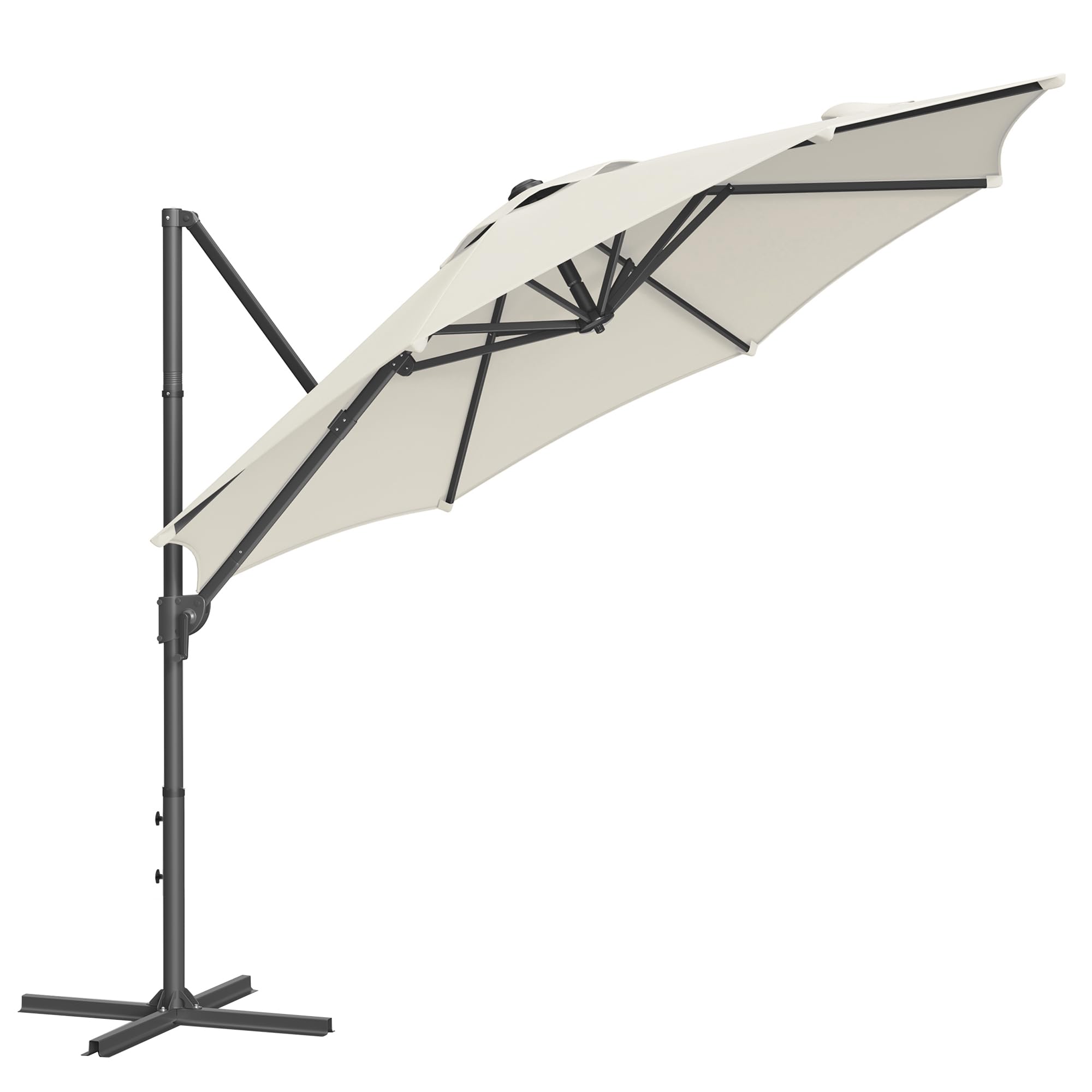 SONGMICS Parasol przeciwsłoneczny, 300 cm, UPF 50+, parasol ogrodowy, obracany o 360°, bezstopniowo regulowany kąt nachylenia, z korbą, stopka krzyżowa