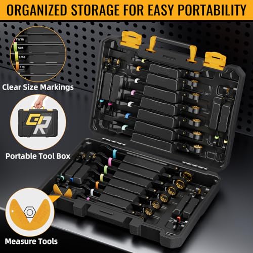 Image of GRENPRO Ratchet Wrenches Set, 23PCS Flex Head Ratcheting Wrench Set Metric and Standard & SAE with Color Ring, 6-18mm & 1 /4 inch-3 /4 inch, Mechanics Tool Box Organizer, Large Open End Combination Wrench Sets