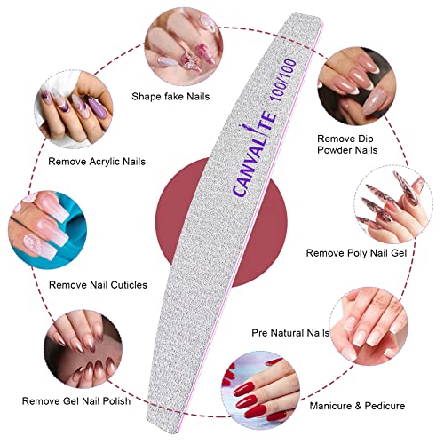 Canvalite 12Pcs 100 Grit Nail Files For Acrylic Nails Emery Board Nail Styling Tools For Home And Salon Use #TOP2