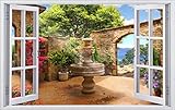 Einfache Montage DesFoli Toskana Brunnen 3D Look Wandtattoo 70 x 115 cm Wanddurchbruch Wandbild Sticker Aufkleber F513