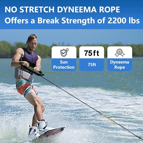 image for MUMUBOAT Dyneema Wakeboard Rope 75ft, No Stretch Wakeboard Rope and Ha