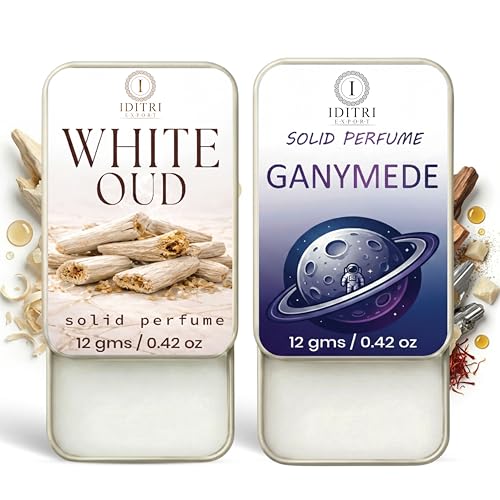 Image of IDITRI EXPORT Solid Perfume |Ganymede&White Oud Alcohol Free Wax Perfume Balm, Long Lasting | Pocket Tin 12g, Pack Of 2| Non Greasy Smooth Glide, Travel Friendly Men And Women