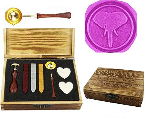 Kit tampon de cire éléphant avec cuillère et bougie dans son coffret en bois
