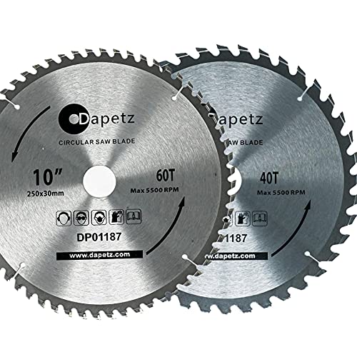 Dapetz ® 2Pcs TCT Circular Wood Fine Cut Saw Blade 250mm x 30mm Bore 80 Teeth, 22.2mm Rings Mitre Hardened Tempered Fits A Multitude of Circular Saws Compatible with Dewalt Makita Bosch