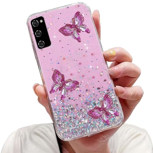 Tivenfezk Nadoli - Capa para Samsung Galaxy Note 20 com purpurina, design de borboleta dourada, brilhante, suave, capa protetora para mulheres e meninas, cor rosa