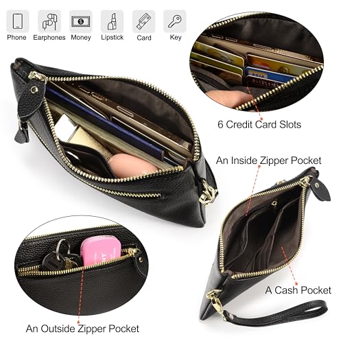 Image of YALUXE Genuine Leather Wristlet Handbags Purses Cell Phone Pocket Clutch Wallet Crossbody Bags for Women