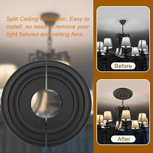 Canomo Split Ceiling Medallion Matte Black Ceiling Light Medallion For Light Fixtures And Ceiling Fans, 12 3/8"Od X 3 7/8" Id X 7/8"P #TOP2