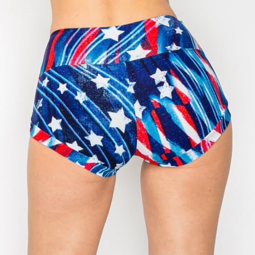 Image of ALWAYS Women's Super Soft Casual Yoga Workout Shorts with Hem 1759 American Flag XL
